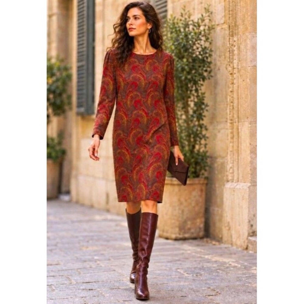 Vintage Louis Feraud 80s 100% Silk Paisley Draped Dress L 12 West Germany